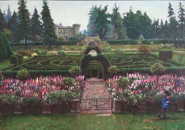 Garden with Soldier. 2005. Oil on Linen. 12" x 20" 