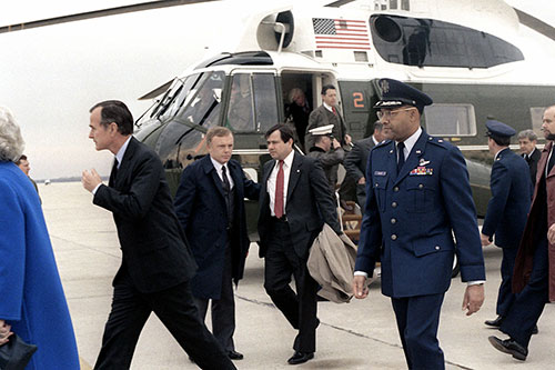 Vice President George H. W. Bush arrives to greet returning Hostages (Jan. 27, 1981)